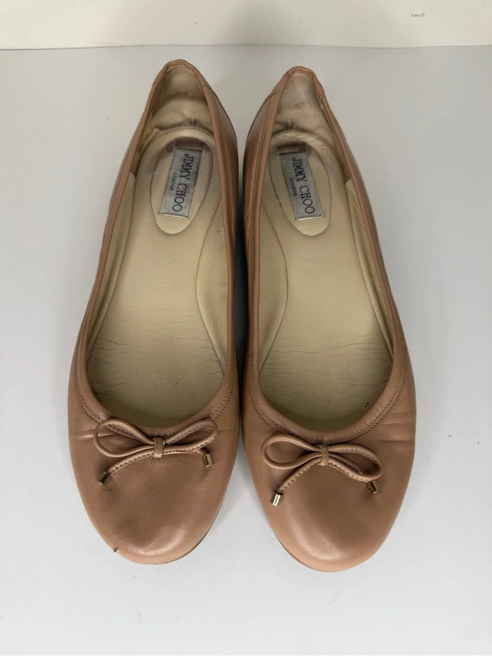 Jimmy Choo London Nude Beige Bow Ballet Flat Women’s Size 40 US 9 Made in Spain